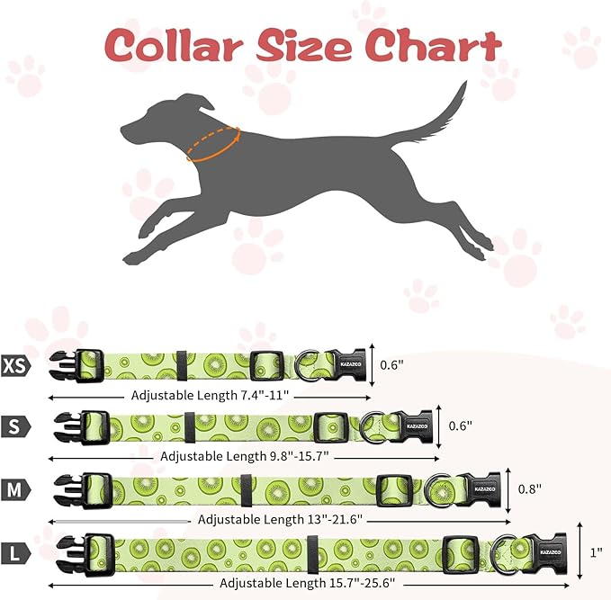 Kazazoo Dog Collar Cute and Soft Nylon Puppy Collar for Boy and Girl, Adjustable Dog Collars for Small Medium Dogs, Kiwi Fruit-S