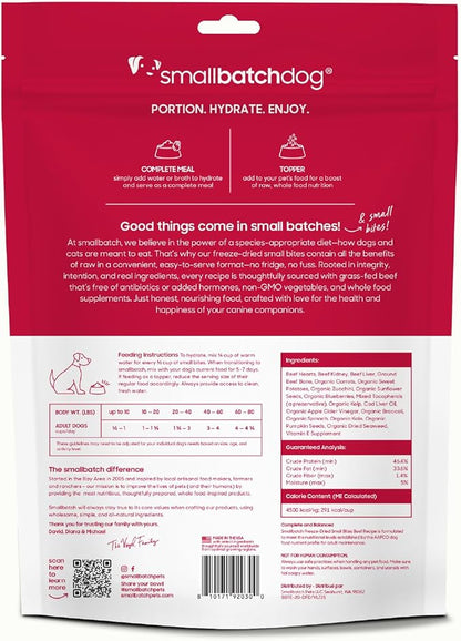 smallbatch Pets Freeze-Dried Raw Dog Food – Beef Recipe – 20oz Small Bites – Grain Free, High Protein, Complete Meal or Topper – Made in USA with Organic Produce & Humanely Raised (20 Oz, Beef)