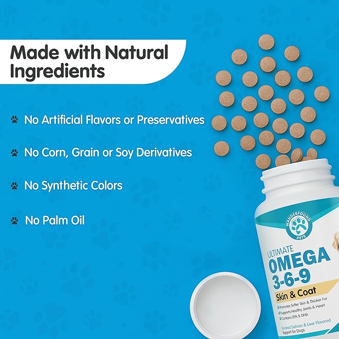 Wanderfound Pets - Omega 3 Fish Oil for Dogs, Smoked Salmon and Liver Flavor, 120 Chewable Tablets