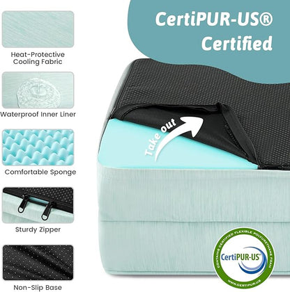 Cooling Dog Bed for Extra Large Dogs, Q-Max >0.4 Summer Cool Orthopedic Foam Pet Sofa Bed with Sides, Bolster Anti-Slip Couch with Washable Removable Cover, XXL 48x35x7.5 inch, Green