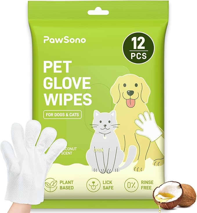 12PCS Hypoallergenic Pet Glove Wipes for Dogs & Cats - Quick Clean & Deodorizing Between Baths & Travel | Dog Washing Wipes for Fur, Butt, Paws, Eyes & Ears |Cat Cleaning Gloves for Grooming & Bathing