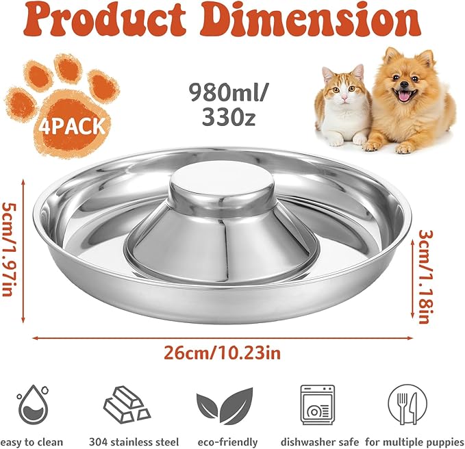 4 Pcs Stainless Steel Puppy Weaning Bowls, Cat Bowls for Food Water, Multiple Puppies Feeder Whelping Dishes, Litter Feeding Station Pans for Small Dogs Cats Eating at Same Time