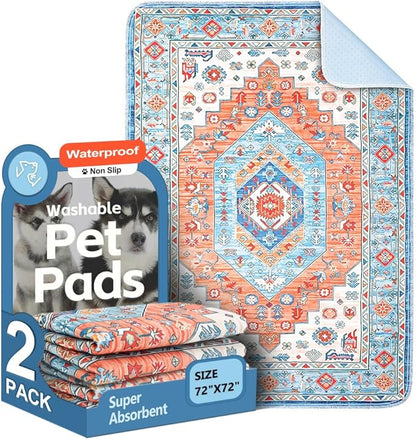 Washable Pee Pads for Dogs 2 Pack Reusable Puppy Training Pads 72"x72" Super Absorbent Waterproof Dog Training Pads, Non-Slip Potty Pads Whelping Pads Litter Mat Pet Supplies - Orange/Mix
