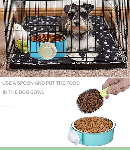 Mechpia 4 Pieces Crate Dog Bowl, Removable Stainless Steel Pet Kennel Hanging Food Water Feeder Bowl Cage Coop Cup for Puppy Medium Dog Cat Rabbit Ferret Bird
