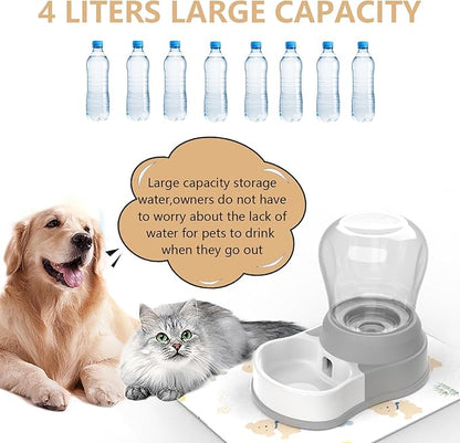 STALTWO 1 Gallon Automatic Dog Water Dispenser, Premium Large Capacity Gravity Pet Water Bowl with Non-Slip Mat for Multiple Pets, BPA-Free Cat Water Feeder for Large Dogs, Refill Less Often, Grey
