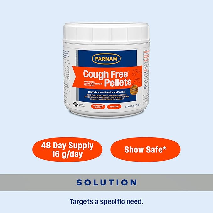 Farnam Cough Free Horse Supplement Pellets, Respiratory Support for Seasonal Allergies, Stable Cough, Lung Support Supplement, Show Safe, Herbal Formula, 2.5 lbs, 70-Day Supply