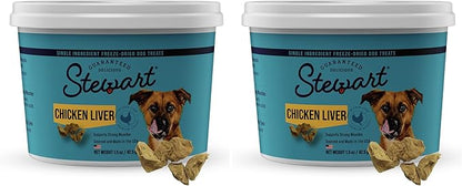 Stewart Chicken Liver Dog Treats, 1.5 oz, ~25 Pieces, Freeze Dried Raw, Single Ingredient, 60% Protein Training Treats or Meal Topper in a Resealable Tub, Grain Free, Gluten Free (Pack of 2)