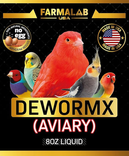 Farmalab Natural Dewormer No Withdraw Hens, Ducks, Roosters, Turkeys, Goose, Parakeets, Cockatiels, Lovebirds, Finches, Quakers, Pigeons, Palomas, Buchones, All Baby Chicks (8oz, Caged Birds Aviary)