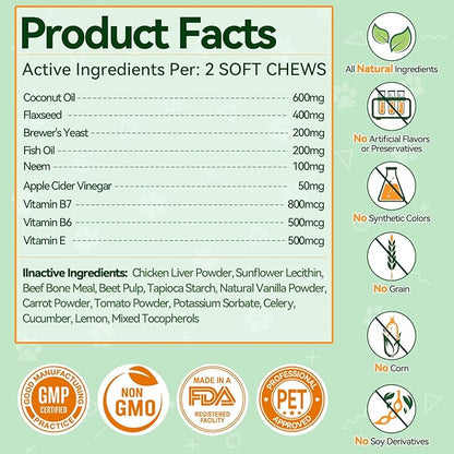 Carmelie Flea and Tick Prevention for Dogs - 200 Chews Natural Dog Flea and Tick Support, Oral Flea Supplement for All Dogs, Supports Healthy Skin & Coat, Puppy Flea Protection - Chicken Flavor