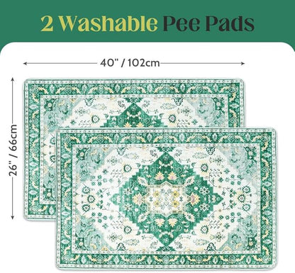 Washable Pee Pads for Dogs 2 Pack Reusable Puppy Training Pads 40"x26" Super Absorbent Waterproof Dog Training Pads, Non-Slip Potty Pads Whelping Pads Litter Mat Pet Supplies - Green Medallion