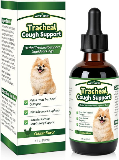 Trachea Cough Elixir, Collapsed Trachea Support for Dogs, Tracheal & Respiratory Airway Liquid, Dog Cough Relief Drops for Small Breeds, Natural Herbal Formula 2 fl oz Chicken Flavor