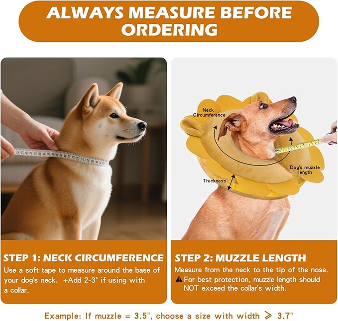 IEUUMLER Inflatable Recovery Dog Collar, Protective Donut Cone, Adjustable Soft Collar for Dog and Cat After Surgery Prevent from Biting & Scratching EU002 - Orange Lion L