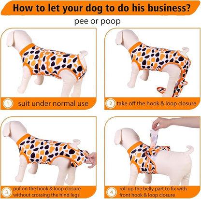 PetWarm Surgery Suit for Dogs Male, Recovery Suit for Female Male Dogs, Dog Onesie After Surgey Spay Neuter Professional Pet Recovery Shirt Dog Abdominal Wounds Bandages, Leopard Pattern, Orange, M