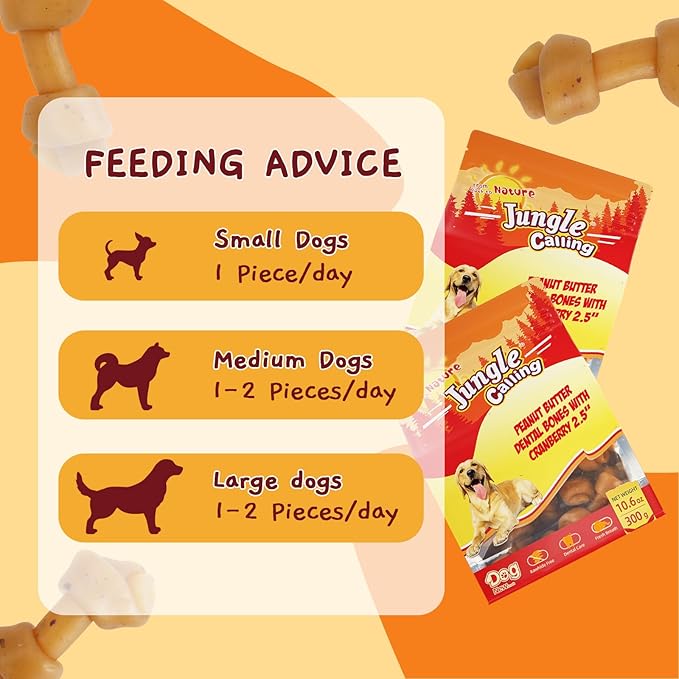 Jungle Calling Peanut Butter Dog Treats, Dental Puppy Chews, Rawhide-Free Bones for Small Dogs, 2.5'', About 15 Count