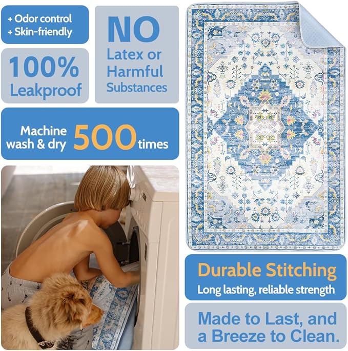 Washable Pee Pads for Dogs 2 Pack Reusable Puppy Training Pads 48"x48" Super Absorbent Waterproof Dog Training Pads, Non-Slip Potty Pads Whelping Pads Litter Mat Pet Supplies - Orange/Mix