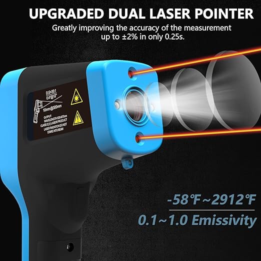 Infrared Thermometer Gun Rechargeable, -58℉~2912℉ High Temp Laser Industrial Thermometer, D:S=30:1 Touch Button Waterproof Pyrometer, Digital IR Temperature Gauge with Type-C Port (NOT for Human)