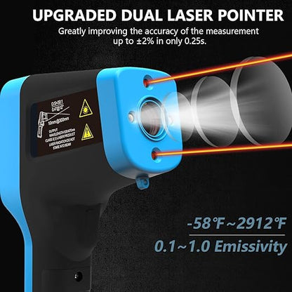 Infrared Thermometer Gun Rechargeable, -58℉~2912℉ High Temp Laser Industrial Thermometer, D:S=30:1 Touch Button Waterproof Pyrometer, Digital IR Temperature Gauge with Type-C Port (NOT for Human)
