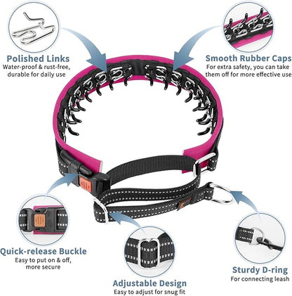 Mayerzon Martingale No Pull Collar for Medium Large Dogs, Patented Anti Pull Dog Collar with Buckle for Walking Training, with Neoprene Padding and Reflective Stitching, Adjustable(Hot Pink Trim, M)