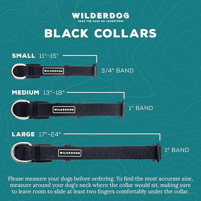 Wilderdog Waterproof Dog Collar - Repels Water & Dirt - Medium 13"-18" - Black