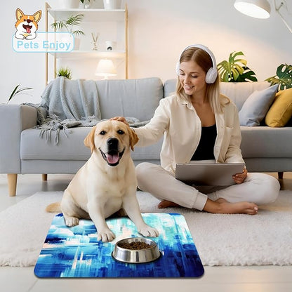 Dog Food Mats for Floors Waterproof Mat for Cat Food and Water Bowls - Absorbent Quick Dry Non Slip Mat for Pet Feeding