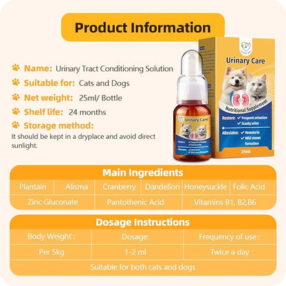Urinary Tract Supplement for Urinary Tract Health, Infection Treatments, Bladder Health, Dog UTI, Bladder Stones, Incontinence Support, Pain Relief for Cats and Dogs 0.84 Fl Oz (1 Bottle)