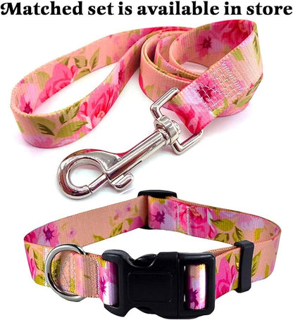 Mihqy Dog Collar with Bohemia Floral Tribal Geometric Patterns - Soft Ethnic Style Collar Adjustable for Small Medium Large Dogs (Pink Rose, S)