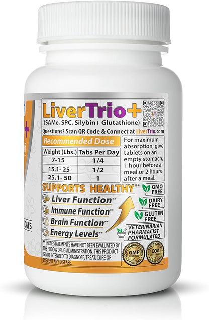 Comprehensive Liver Support Supplement for Smaller Dogs. Flavorful Chewable Tablets Combining Same, SPC, Silybin A+B, + Glutathione 30Ct (Small - Medium)
