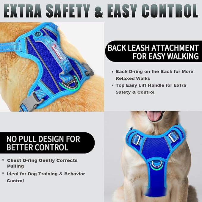 BARKBAY No Pull Dog Harness Large Reflective Dog Harness with Front Clip and Easy Control Handle for Walking Training Running with ID tag Pocket(Sapphire Blue & Blue,L)