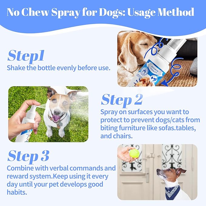 No Chew Spray for Dogs, Bitter Apple Spray for Dogs to Stop Chewing,50ML Natural&Safe Anti Chew Deterrent Spray, Alcohol-Free Effective Indoor/Outdoor Use, Protect Furniture Shoes&Household (Blue)