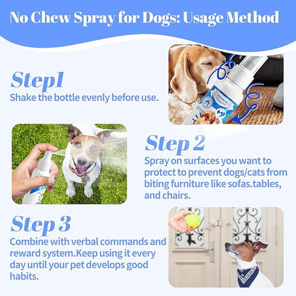 No Chew Spray for Dogs, Bitter Apple Spray for Dogs to Stop Chewing,50ML Natural&Safe Anti Chew Deterrent Spray, Alcohol-Free Effective Indoor/Outdoor Use, Protect Furniture Shoes&Household (Blue)