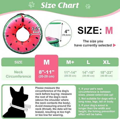 Inflatable Dog Cone, Watermelon Donut Collar After Surgery, Donut Cone with Detachable Anti-Licking Shield, Soft Recovery Collar for Large Medium Pets Does Not Block View