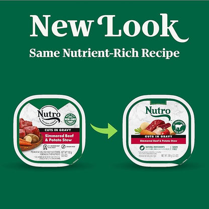 Nutro Adult Wet Dog Food, Natural Grain Free Dog Food Wet Cuts in Gravy Simmered Beef & Potato Stew Recipe, 3.5 oz. Trays (Pack of 24)