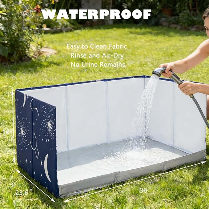 Dog Litter Box with High Walls,Pee Pad Holder Tray for Indoor Dog Potty,No Assembly,No Spill,Waterproof,Easy to Clean,Portable for Travel (Blue Star, M-36''Lx23.6''Wx16''H)