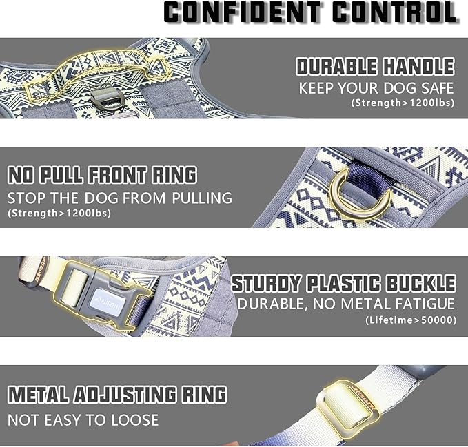 AUROTH Tactical Dog Harness for Large Dogs No Pull Adjustable Pet Harness Reflective K24 Working Training Easy Control Pet Vest Military Service Dog Harnesses