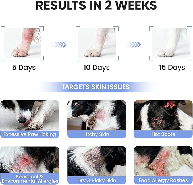 Dog Allergy Skin Relief Chews for Hotspot & Dry Skin, Itchy Skin Relief Supplement for Dog Paw Licking, Anti-Itch Soft Chews with Colostrum-Fish Oil-Probiotic to Boost Immune System 180ct