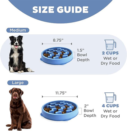 Outward Hound Fun Feeder Slo Bowl – Medium 2‑Cup Capacity, Slow Feeding, Small to Medium Dogs & Cats, Non-Slip, Blue, Notch Pattern