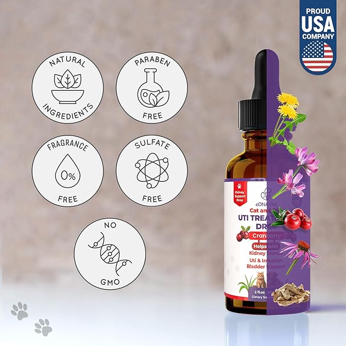 Dog UTI Treatment | Urinary Tract Infection Drops for Cats & Dogs | Cat UTI Remedy | Cranberry Supplement | Kidney Health Support, 2 Fl.Oz