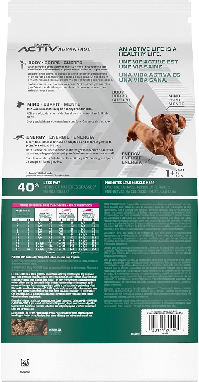 Eukanuba Fit Body Weight Control Small Breed Adult Dry Dog Food, 15 lb Bag