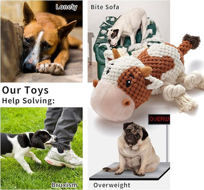 Sedioso Dog Toys, Dog Plush Toy for Large Breed, Cute Squeaky Dog Toys with Crinkle Paper, Dog Chew Toys for Puppy, Small, Middle, Big Dogs (Cow)