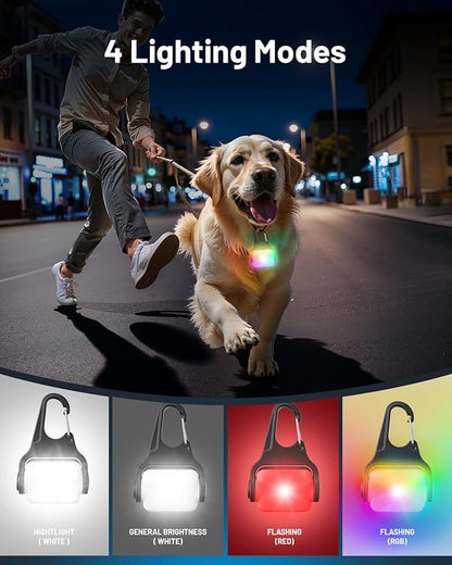 Dog Collar Light 2 Pack, Dog Lights for Night Walking 4 Modes, Waterproof Dogs Light Clip on Rechargeable, LED Dogs Walking Lights for Night Running, Camping, Climbing, Bike