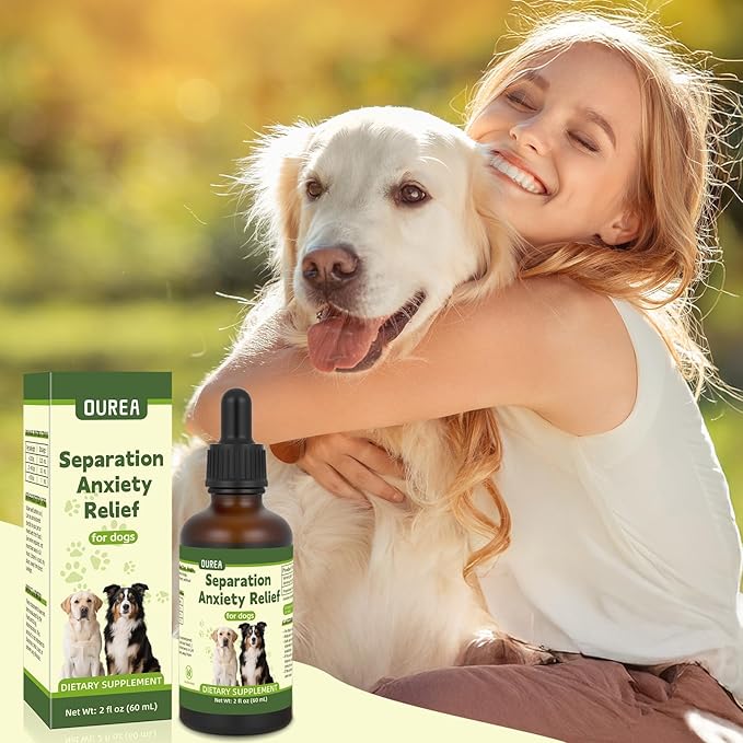 Ourea Separation Anxiety Relief for Dogs, Calming Care for Dogs, Helps Relieve Anxiety During Separation, Valerian Root for Anxiety Drops, Easy to Use (2 fl oz)