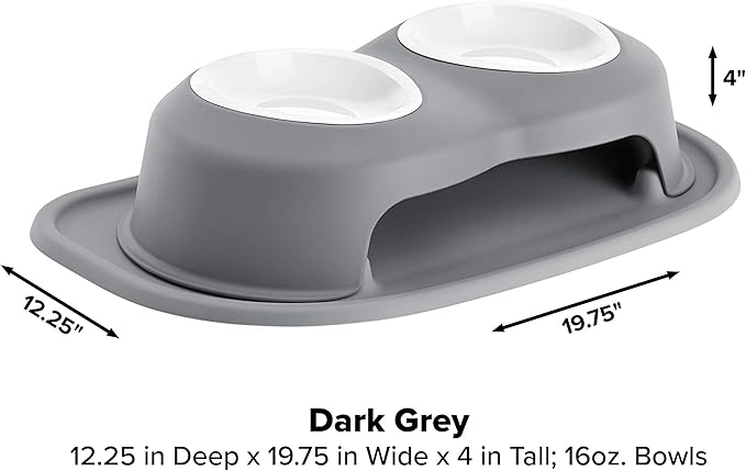 WeatherTech Double High Pet Feeding System w/Plastic Dog/Cat Bowls - 4" High Stand Dark Grey (PDHC1604DGDG)