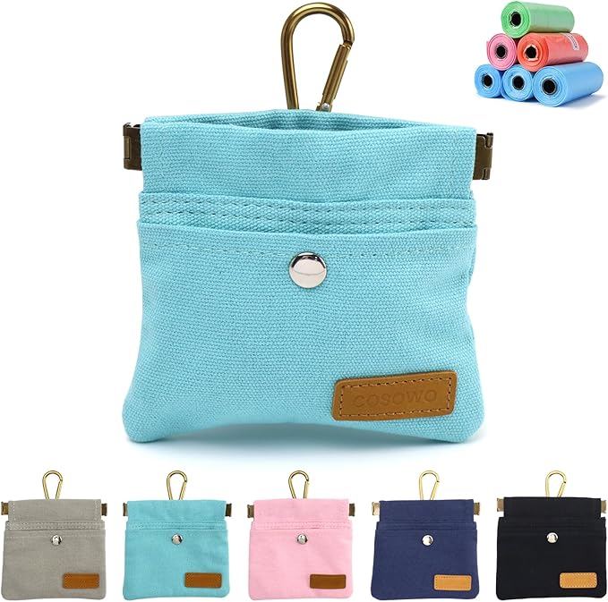 Dog Treat Pouch, Hand Free Dog Training Treat Bag with Carabiner & Magnetic Buckle, Auto Closing Pet Walking Bag for Puppy Travel or Outdoor Use, Pet Feed Snack Reward Pocket, Blue