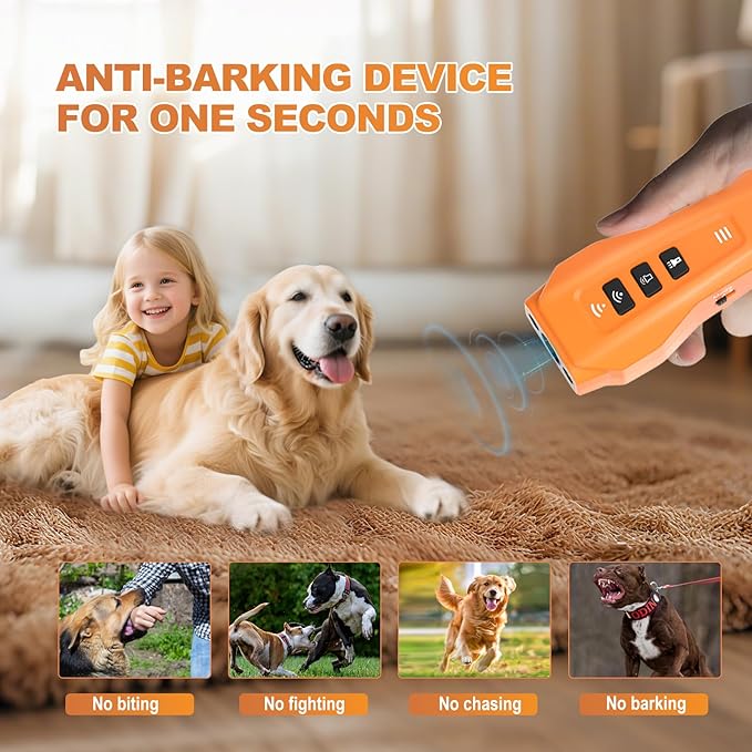 Dog bark Deterrent Device,Ultrasonic Anti Barking, Rechargeable Anti-Barking Device for Dogs Safe & Effective Portable Anti Barking Safe and Effective for Indoor and Outdoor use (Orange)