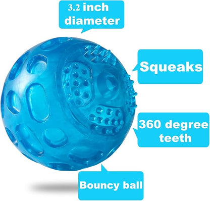 3'' Squeaky Dog Toy Balls for Lagre Medium Breed, Indestructible Dog Balls for Playing, Fetching & Retrieving, Durable Aggressive Chewers, 2 PCS Green+Purple