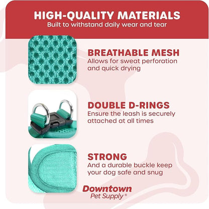 Downtown Pet Supply Step in Dog Harness for Small Dogs No Pull, Medium, Bermuda Blue - Adjustable Harness with Padded Mesh Fabric and Reflective Trim - Buckle Strap Harness for Dogs