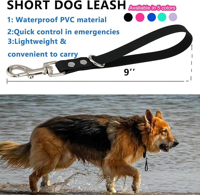 Short Dog Leash - 9 Inch Dogs Lead Grab Tab Heavy Duty Waterproof PVC Dog Training Traffic Leashes for Safety Control Behavior Correction Hiking Backup & All Breeds (Blue, 9'')