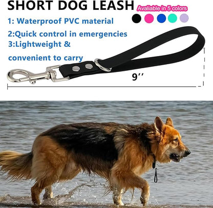 Short Dog Leash - 9 Inch Dogs Lead Grab Tab Heavy Duty Waterproof PVC Dog Training Traffic Leashes for Safety Control Behavior Correction Hiking Backup & All Breeds (Black, 9'')