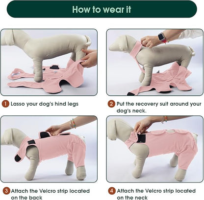 Kuoser Dog Recovery Suit for Back Legs, Thigh Wound Protective Sleeve for Dogs, Dog Recovery Sleeve for Female Male Dogs, Dog Onesie After Surgery Pet Surgical Suit for Spay Neuter, Pink XL