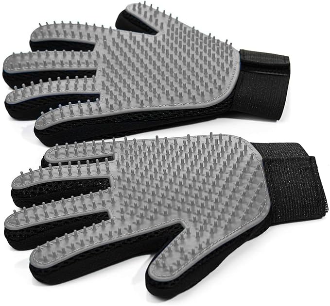 NVNAN Pet Hair Removal Glove for Dogs & Cats, 2-Pack 2-in-1 Deshedding Brush & Massage Mitt - Grooming Gloves for Shedding Control, Bathing and Washing, Safe for Short/Long Hair Pets (Gray))